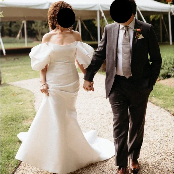 Monique Lhuillier “Admire” Silk Mikado Off-Shoulder Trumpet Gown